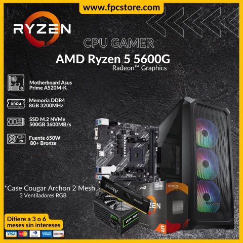 CPU Gamer Básica AMD Ryzen 5 5600G 8GB 500GB